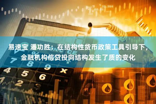 易速宝 潘功胜：在结构性货币政策工具引导下，金融机构信贷投向结构发生了质的变化