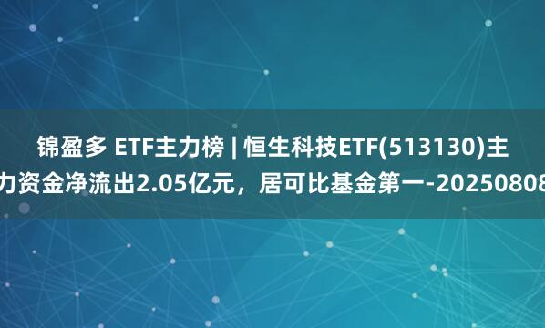锦盈多 ETF主力榜 | 恒生科技ETF(513130)主力资金净流出2.05亿元，居可比基金第一-20250808